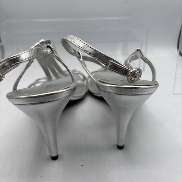 Fioni Night Size 11 Silver T Strap Open Toe stiletto Heels Formal wedding - Picture 4 of 10
